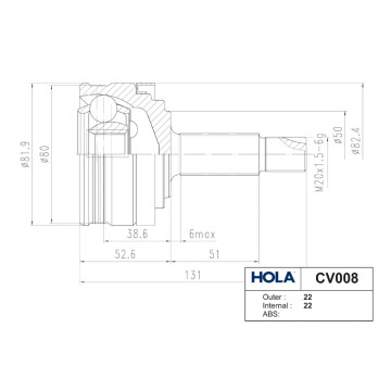 Шрус наруж ВАЗ-2108-10 (Hola) CV008