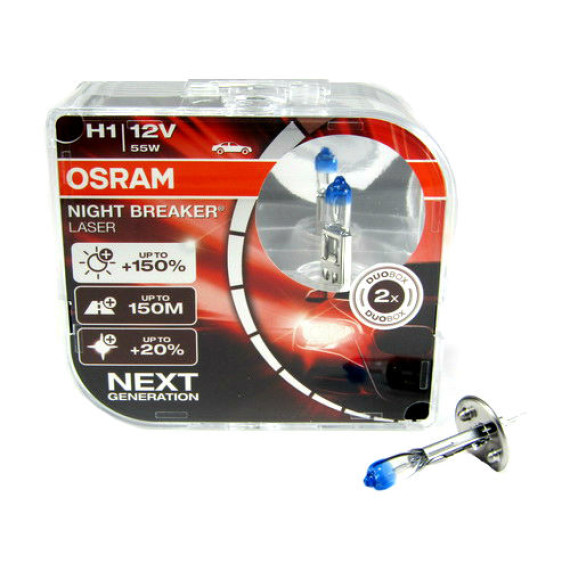 Автолампа H1 12V 55W (P14,5s) OSRAM Night Breaker+150% (к-т 2шт.)