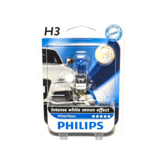 Автолампа H3 12V 55W (PK22s) PHILIPS White 3700kel (блист. 1шт.)