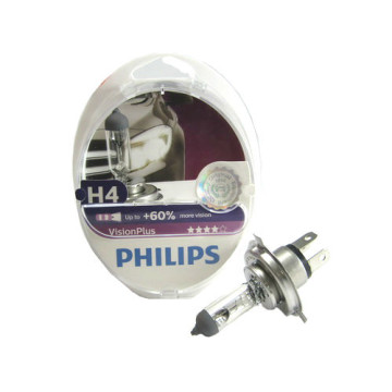 Автолампа H4 12V 60/55W (P43t) PHILIPS Vision Plus+60% (к-кт 2шт.)