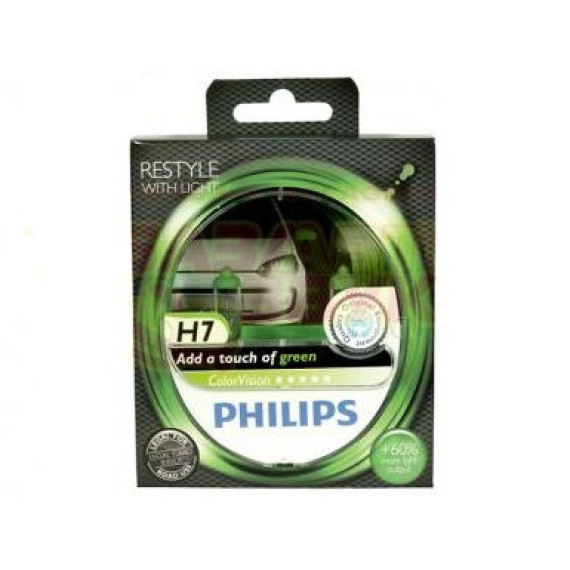 Автолампа H7 12V 55W (PX26d) PHILIPS Color зелёный оттен. (к-кт 2шт.)