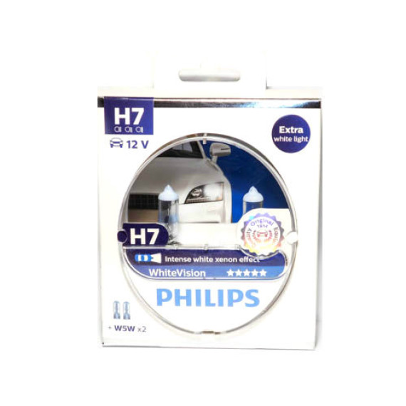 Автолампа H7 12V 55W (PX26d) PHILIPS White 4200kel (к-кт 2шт.+W5W)