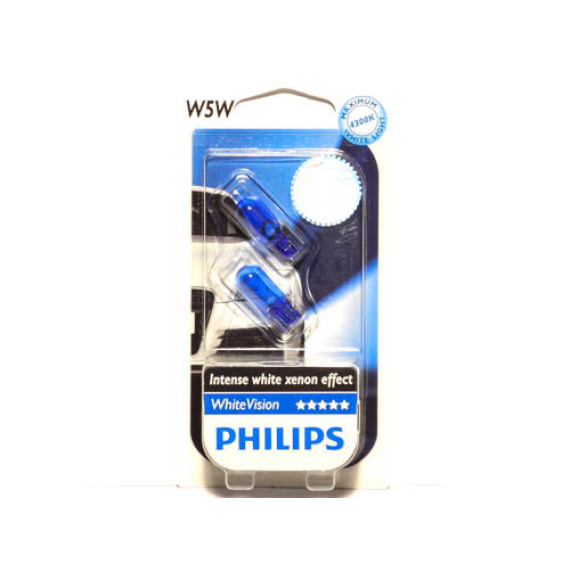 Автолампа W5W 12V (W2.1*9.5d) PHILIPS WhiteVision (блист. 2шт.)