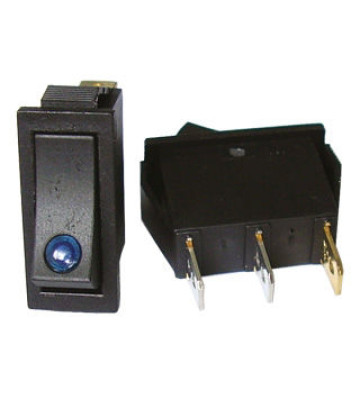 Клавиша прямоугольная узкая "чёрная" с лампой 12V (синяя)