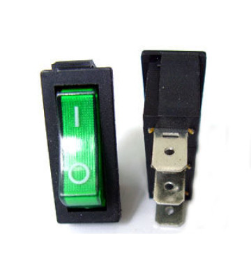 Клавиша прямоугольная узкая с подсветкой 12V (зеленая)