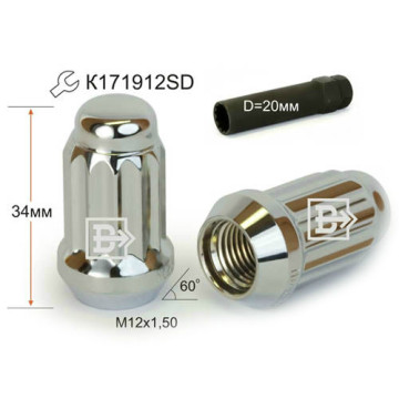 Гайка колеса М12х1,5 наружн.звезда (12лучей) h=34 хром ВЕКТОР