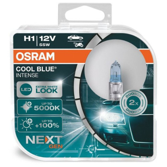 Автолампа H1 12V 55W (P14,5s) OSRAM Cool Blue 5000kel+100% (к-т 2шт.)