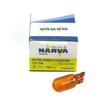 Автолампа WY5W 12V (W2.1*9.5d) ЖЁЛТАЯ NARVA