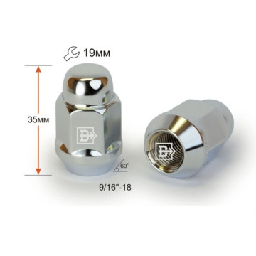 Гайка колеса 1/2 UNF (конус кл.19) h=35 хром ВЕКТОР