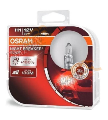 Лампа галог H1 12V55W+100% (Osram) NIGHT BREAKER SILVER евробокс, 2шт 64150NBS2