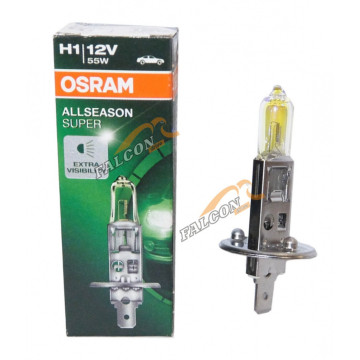 Лампа галог H1 12V55W+30% (Osram) 3000K ALLSEASON SUPER 64150ALS всепогодная