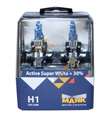 Лампа галог H1 12V55W+30% (Маяк) Active Super White к-т2шт 72120ASW+30
