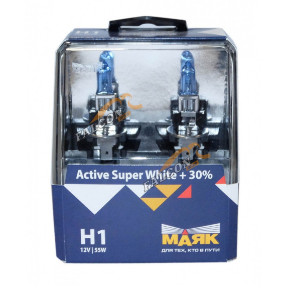 Лампа галог H1 12V55W+30% (Маяк) Active Super White к-т2шт 72120ASW+30