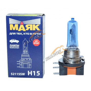 Лампа галог H15 12V15/55W (Маяк) SUPER WHITE 52115SW