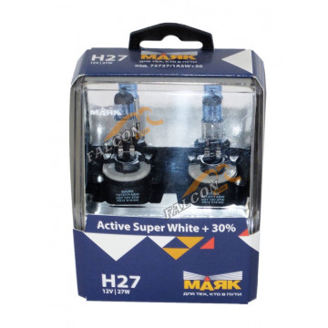 Лампа галог H27 12V27W+30% (Маяк) Active Super White к-т2шт 72727/1ASW+30