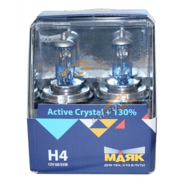 Лампа галог H4 12V60/55W+130% (Маяк) Active Crystal к-т2шт 72420AC+130