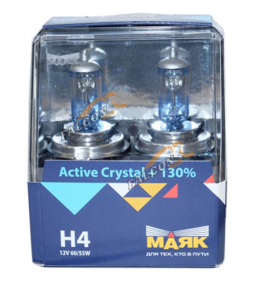 Лампа галог H4 12V60/55W+130% (Маяк) Active Crystal к-т2шт 72420AC+130