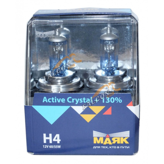 Лампа галог H4 12V60/55W+130% (Маяк) Active Crystal к-т2шт 72420AC+130