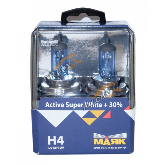 Лампа галог H4 12V60/55W+30% (Маяк) Active Super White к-т2шт 72420ASW+30