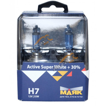 Лампа галог H7 12V55W+30% (Маяк) Active Super White к-т2шт 72720ASW