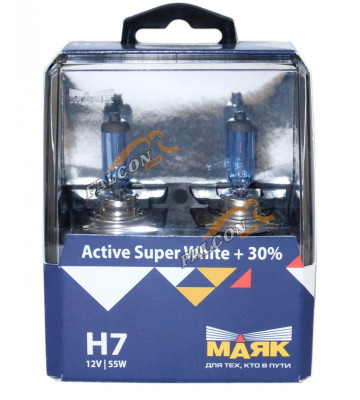 Лампа галог H7 12V55W+30% (Маяк) Active Super White к-т2шт 72720ASW