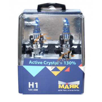 Лампа галог H1 12V55W+130% (Маяк) Active Crystal к-т2шт 72120AC+130