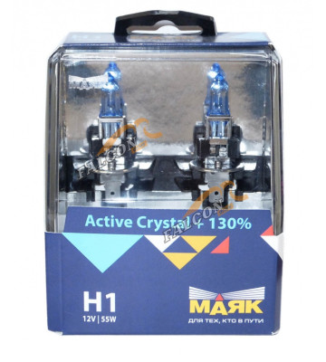 Лампа галог H1 12V55W+130% (Маяк) Active Crystal к-т2шт 72120AC+130