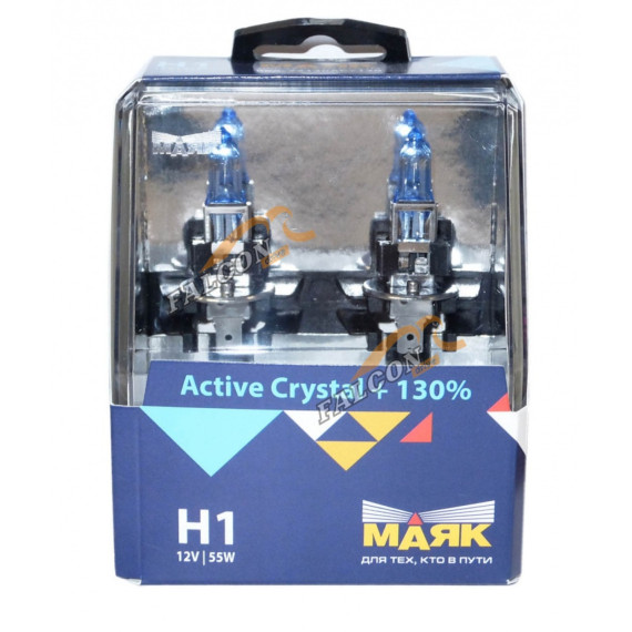 Лампа галог H1 12V55W+130% (Маяк) Active Crystal к-т2шт 72120AC+130