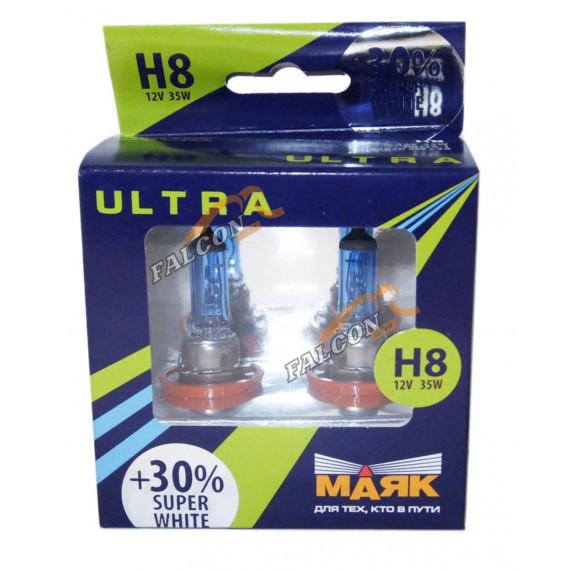 Лампа галог H8 12V35W+30% (Маяк) ULTRA Super White 82820SW+30