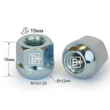 Гайка колеса М12х1,25 открытая (сфера кл.19) h=15 ВЕКТОР