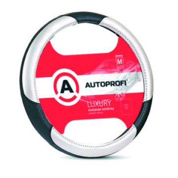 Оплетка руля AUTOPROFI (М) АР-1010 кожа черн.-серебро