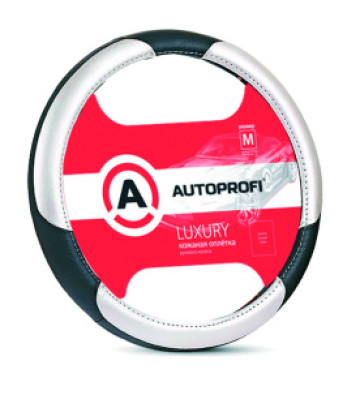 Оплетка руля AUTOPROFI (М) АР-1010 кожа черн.-серебро