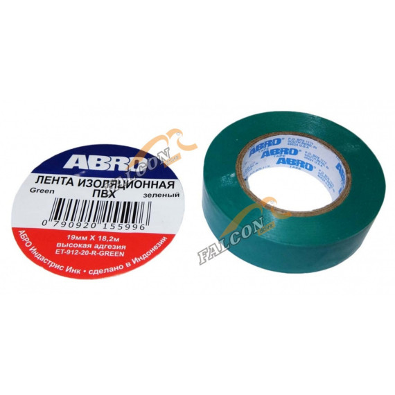 Изолента ПВХ 18мм*18,2м зелёная (ABRO) ET-912-20-R-GREEN