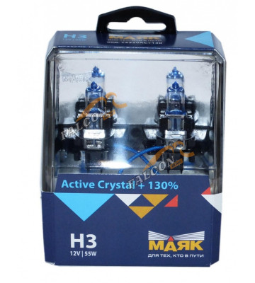 Лампа галог H3 12V55W+130% (Маяк) Active Crystal к-т2шт 72320AC+130