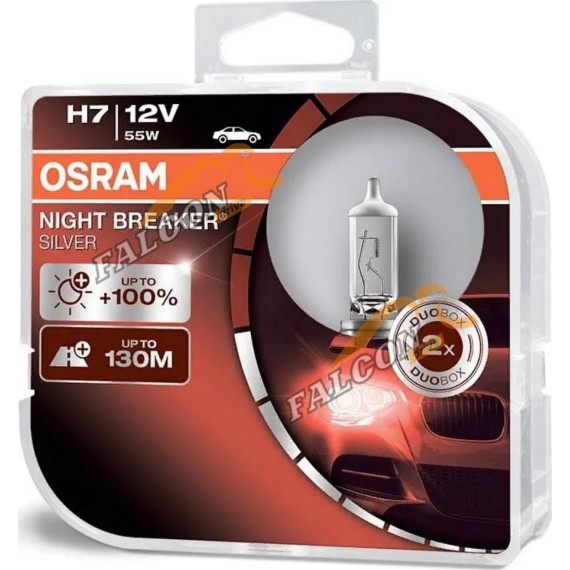 Лампа галог H7 12V55W+100% (Osram) NIGHT BREAKER SILVER евробокс, 2шт 64210NBS2