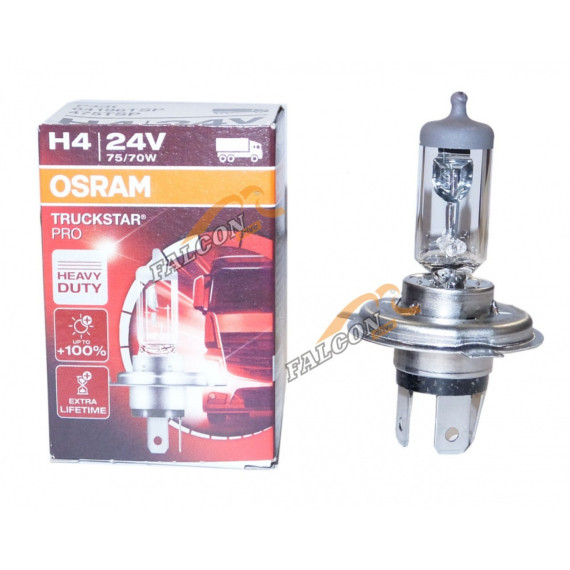 Лампа галог H4 24V75/70W+100% (Osram) TRUCKSTAR PRO 64196TSP P43t-38