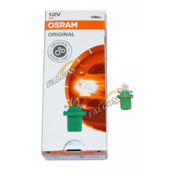 Лампа 12V2W (Osram) с зеленым патроном (B8.5d) посветка приборов и выключ (Германия)