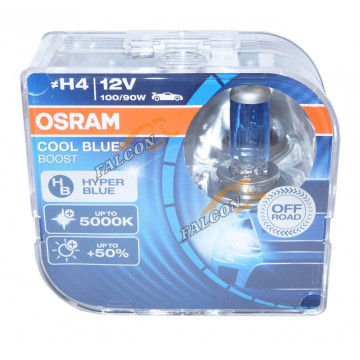 Лампа галог H4 12V100/90W+50% (Osram) 5000K COOL BLUE BOOST евробокс, 2ш белая 62193CBB2 P43t