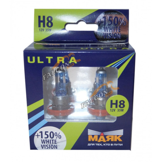 Лампа галог H8 12V35W+150% (Маяк) ULTRA White Vision 82820WV+150