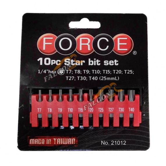 Вставки набор Torx 1/4" (Т7-Т40) L 25 мм 10 пр (Force) 21012