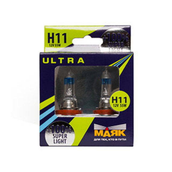 Лампа H-11 12V 55W+100% МАЯК Super Light