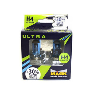 Лампа H-4 12V 55W+30% МАЯК Super White