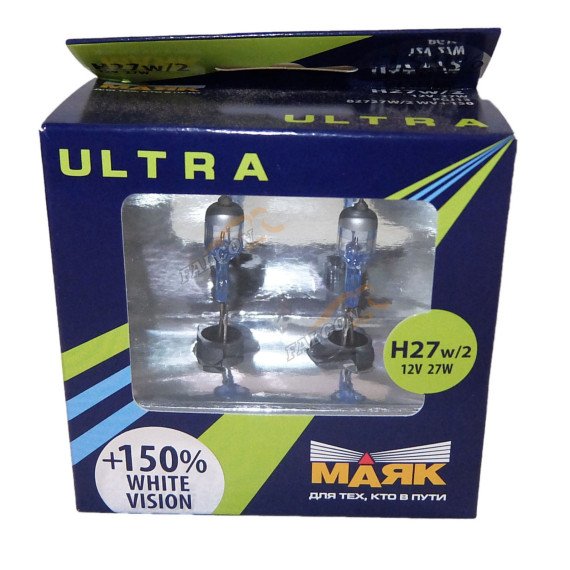 Лампа галог H27 12V27W+150% (Маяк) ULTRA Super White Vision к-т2шт 82727W\2WV+150