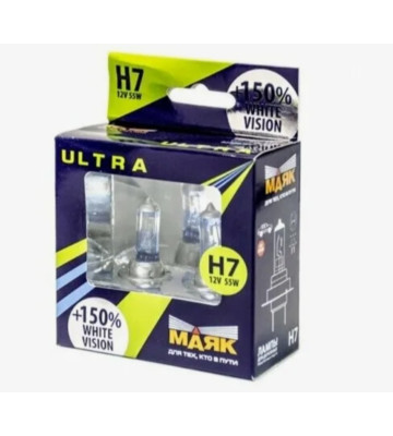 Лампа H-7 12V 55W+150% МАЯК ULTRA White Vision