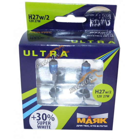 Лампа галог H27 12V27W+30% (Маяк) ULTRA Super White к-т2шт 82727W\2SW+30