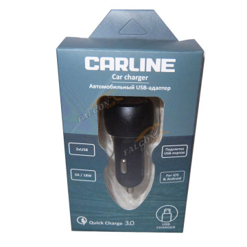 Зарядка USB в прикуриватель (CarLine) 12V 2xUSB Quick Charge Чёрный CH-2QC