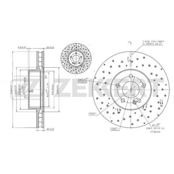 Диск тормозной перед. MB C-Class (A205 C205 W205 S205) 13- (с покрытием)