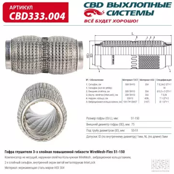 Гофра глушителя повышенной гибкости WireMesh-Flex 51-150. CBD333.004