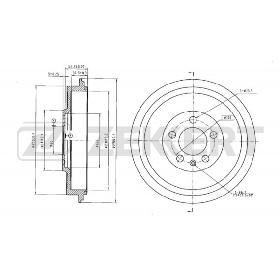 Барабан тормозной задний VW Polo V 09- Skoda Octavia (1U2) 99- Roomster (5J7) 07- (с покрытием)