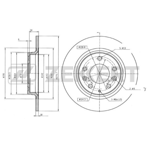 Диск торм. задн. Mazda 323 VI 01- 626 V 98- 6 I II 02- MX-5 III 05- (с покрытием)